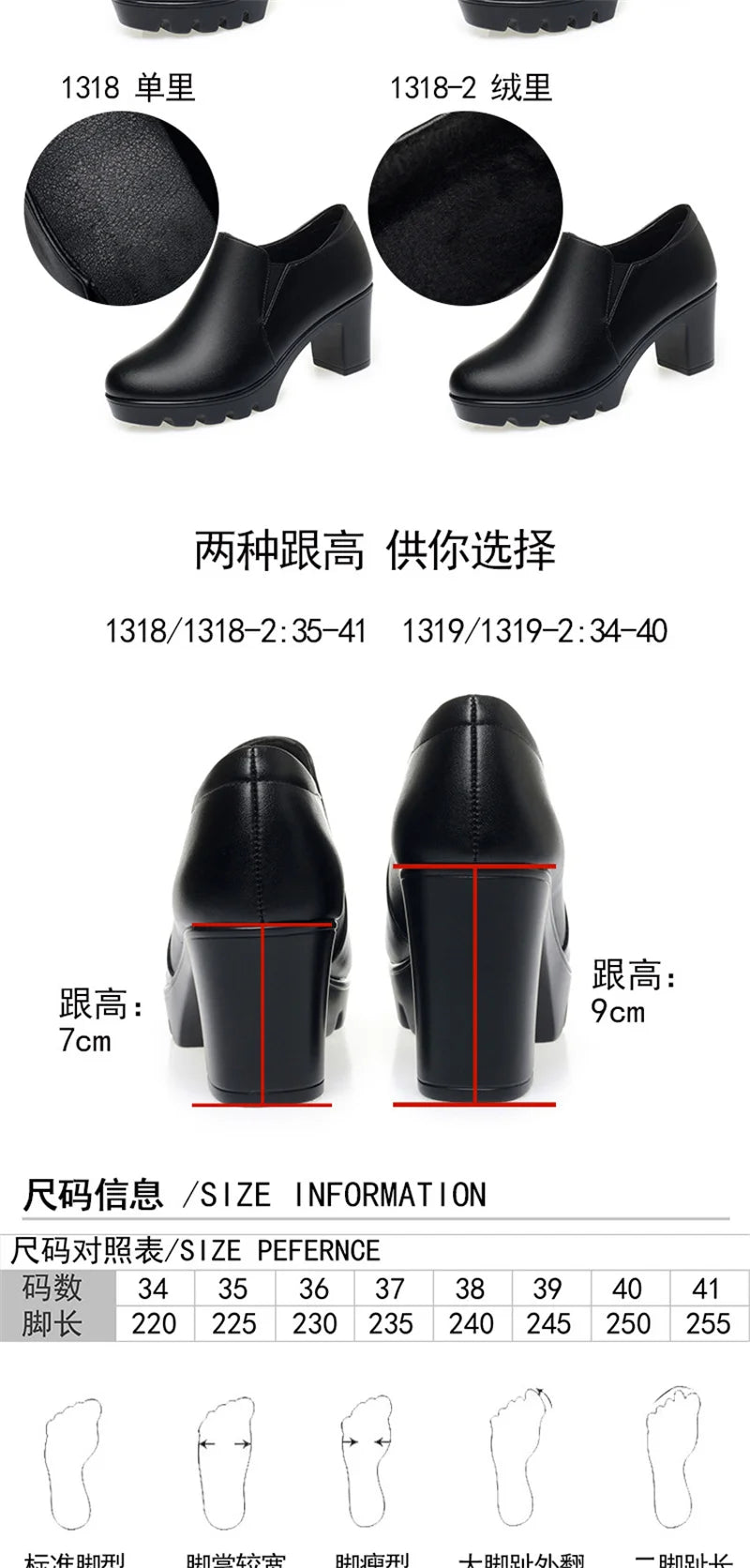 Round Toe Deep Mouth Single Shoes High Heels Thick Heels Versatile Spring Autumn Thick Sole Waterproof Platform Leather Shoes