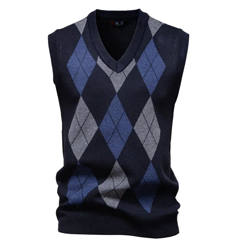 Mens Business Casual Knit Vest Classic Argyle Light Weight Knitwear Suit Vest Versatile Sleeveless Pullover Vests