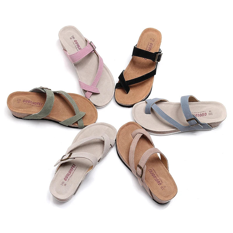 New Summer Women Wedge Beach Slipper Shoe Casual Cork Med Heel Outdoor Clogs Flip Flops Footwear