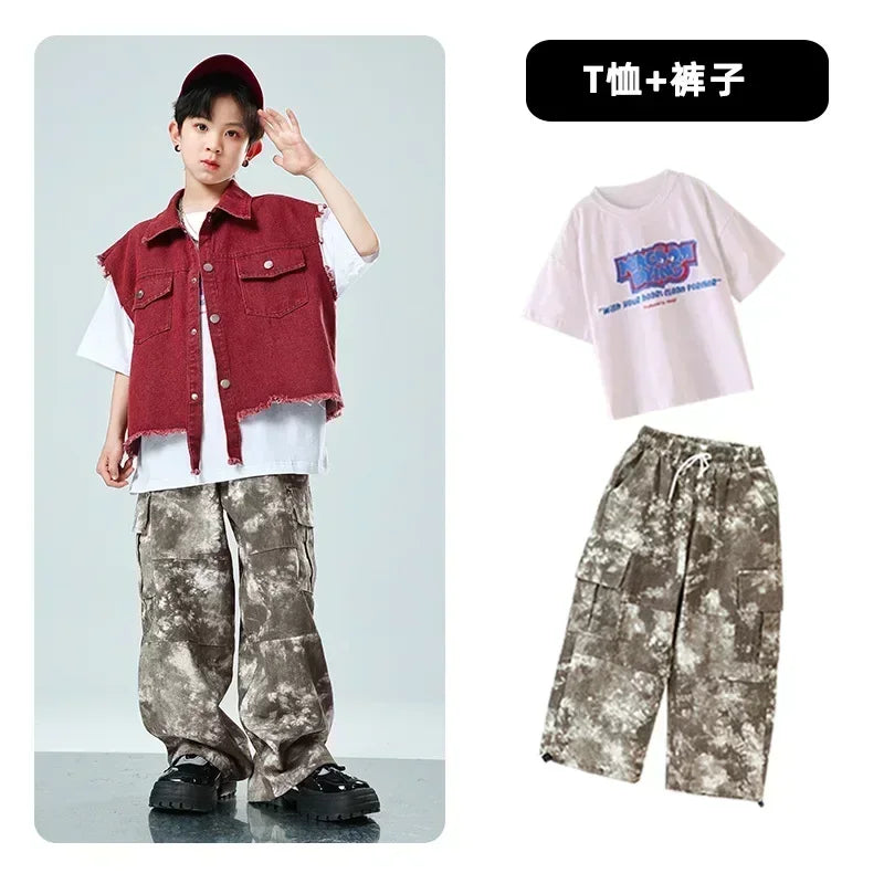Children Hip Hop Jazz Fashion Show BoyGirl Loose Vest Baggy Pan t T-shirt Suits Sets Dance Performance Clothes Kids Tracksuits