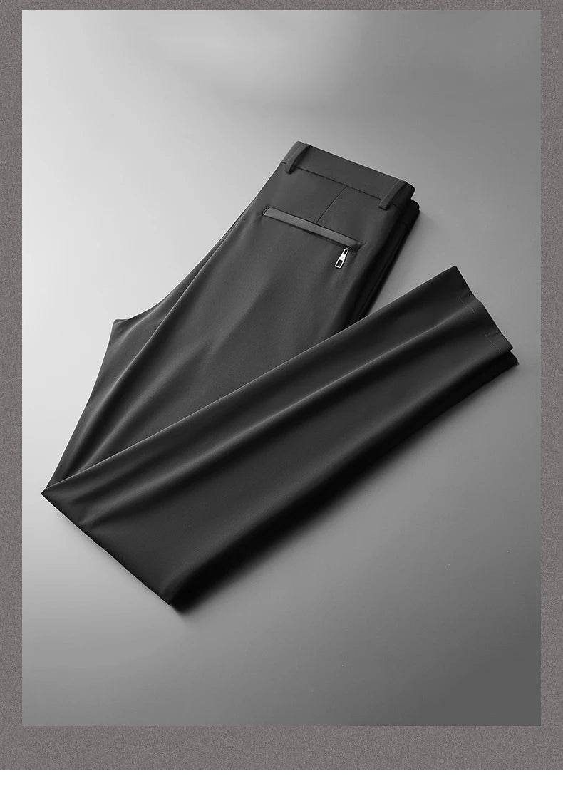 BROWON Brand Men Pants Summer New Business Fashion Straight Casual Pants Mid Light Elastic Loose Ice Silk Breathable Thin Pants