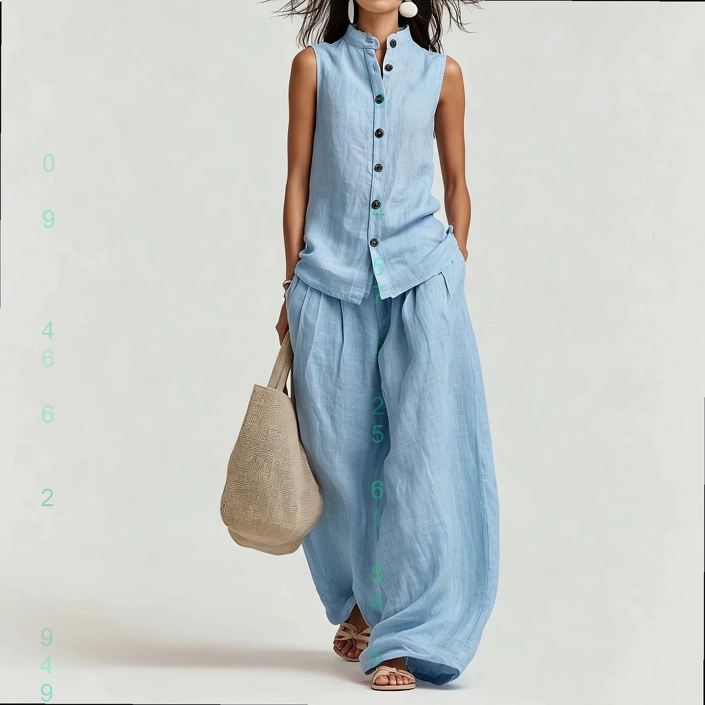 Women's Cotton Linen Vest Top and Long Pants Matching Set Casual Jumpsuit Playsuit