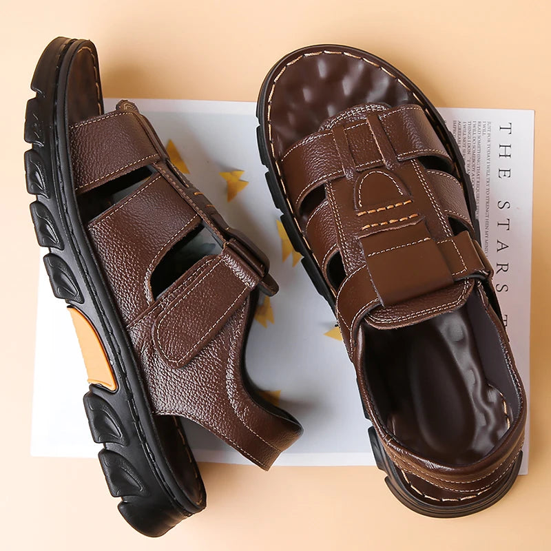 Men's Sandals Adjustable Solid Color Shoes Summer Casual Comfort with Durable Rubber Sole, Breathable PU for Outdoor Walking