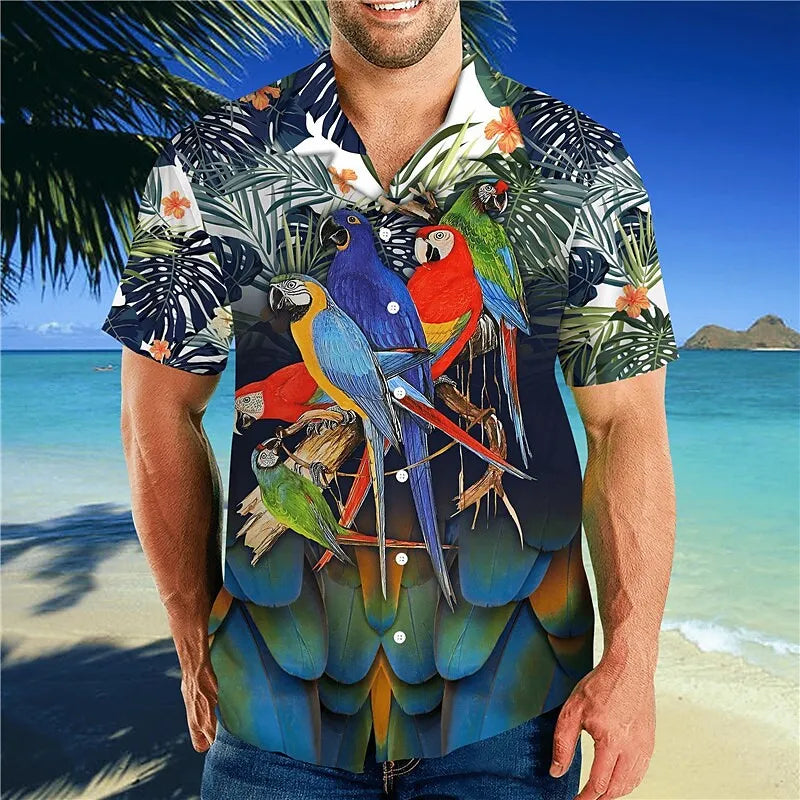 Summer Floral Parrot 3d Print Shirt Men Women Fashion Shirts Single-Breasted Short Sleeve Hawaiian Shirts Blouse Men's Clothing