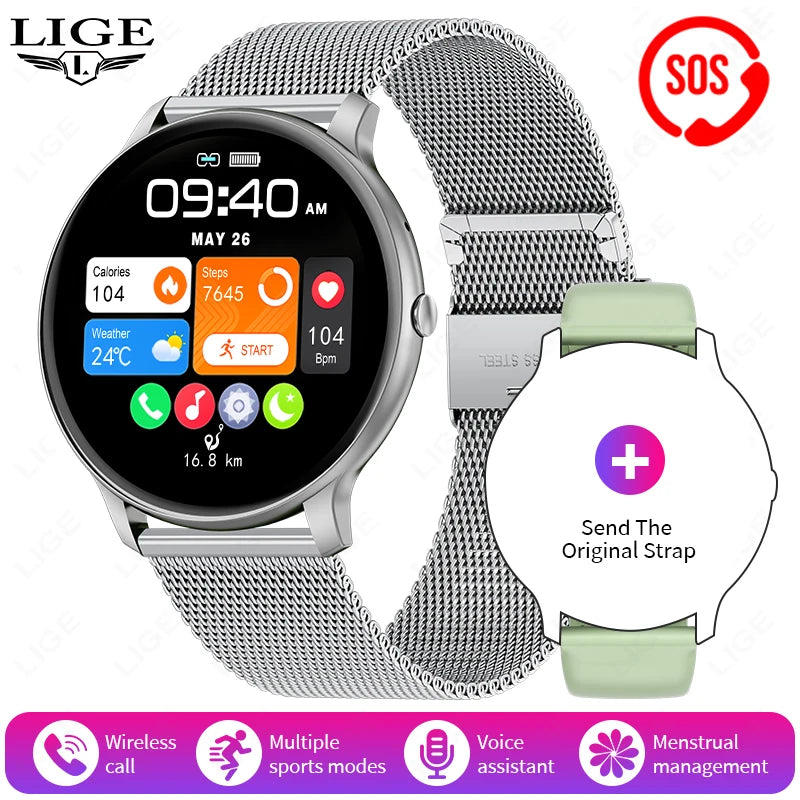 LIGE Women's SmartWatch Blood Oxygen Monitor Sports Fitness Tracker Bluetooth Call Al Voice Assistant Watches For Android IOS