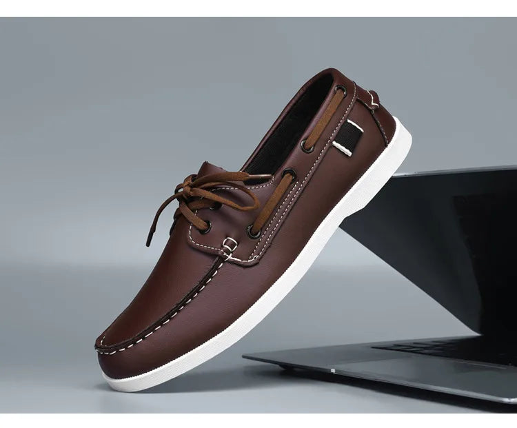 Men Loafers Strap Design Boat Shoes PU Leather High Quality Comfortable Slip-On Soft Flat Driving Shoes For Male Plus Size 40-48