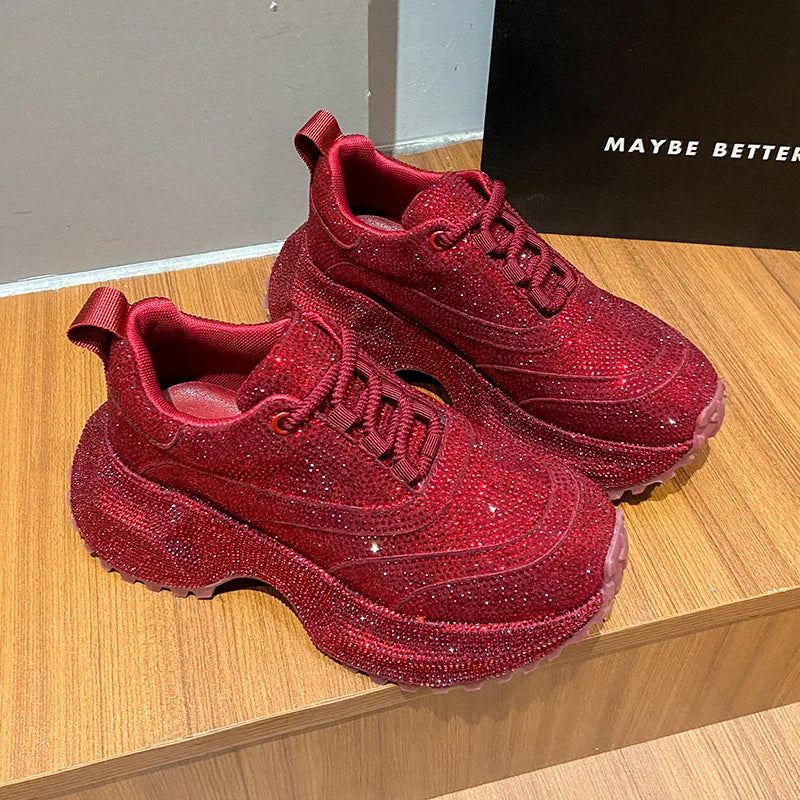 Women's Luxury Fashion Running Shoe Shining Casual Sports Shoes Thick Lace-up Vulcanize Shoes zapatillas de mujer