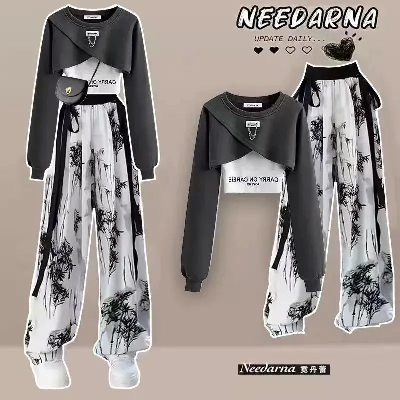 Spring Autumn Women's Tracksuit Casual Loose Top and Pants Two Piece Set Women Sports Trouser Suits