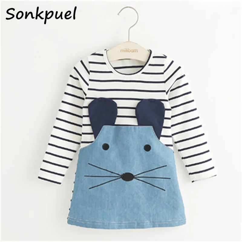 Spring Autumn Cotton Dress for 2-7 Years Girls 2025 Long Sleeve Stripe Children Princess Dresses Girl Cute Denim Long Clothing
