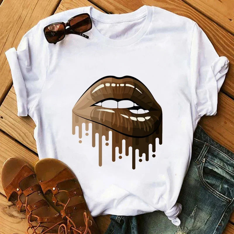 Fashion Print T-shirt Kawaii Melanin T Shirt Women Funny Black African Curly Hair Girl Graphic Tees Aesthetic Tshirt Female