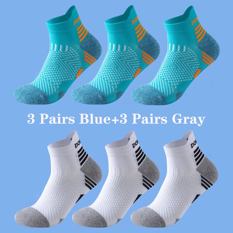 6 Pairs Marathon Running Socks Men Professional Sport Ankle Socks Thickened Towel Cushioned Tube Fitness Short Socks