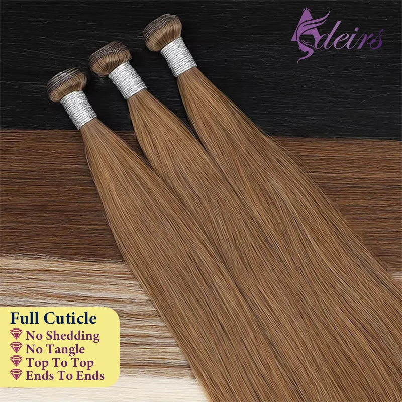 ADEIRS Genius Wefts Extensions Hair Bundles Brown Blonde 100% Real Human Hair Straight Remy Hair Invisible can Curly