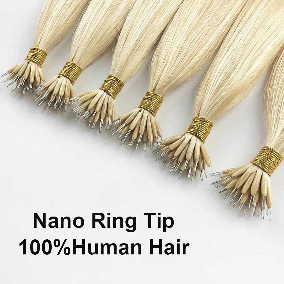 nano rings hair extension real human hair Invisible Mini Silicone Beads Black Brown Blonde Microlink 100% human Hair Extensions
