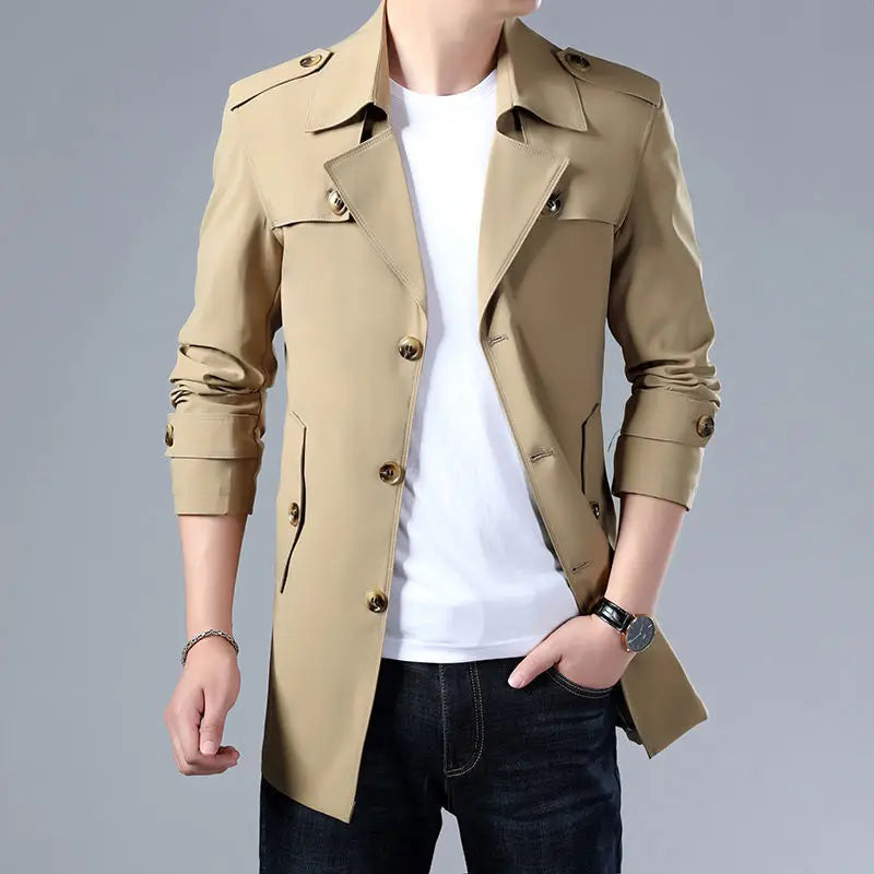2025 Spring Autumn New Style Windbreaker Men Mid-Length Business Casual Jacket Iron-Free Jacket Large Size Jacket