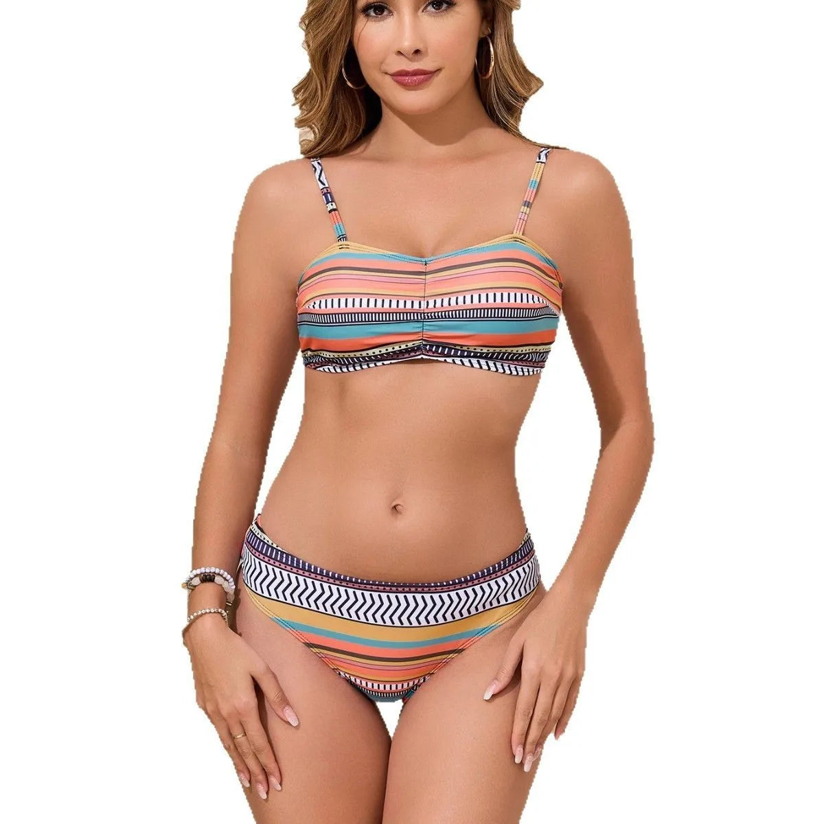 4 Pieces Bikini Set with Halter Neck Straps Sexy Fringe Detail Swimwear Beach Party Set Beachwear Bathing Suits Summer Clothing