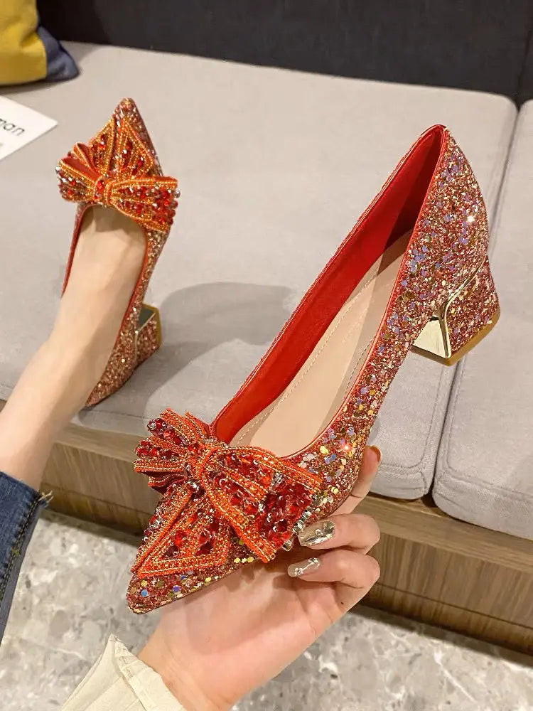 Women's Summer Footwear Stilito Rhinestone Shoes for Woman 2025 with Wedding Bride Genuine Mark Chic and Elegant A Comfortable E