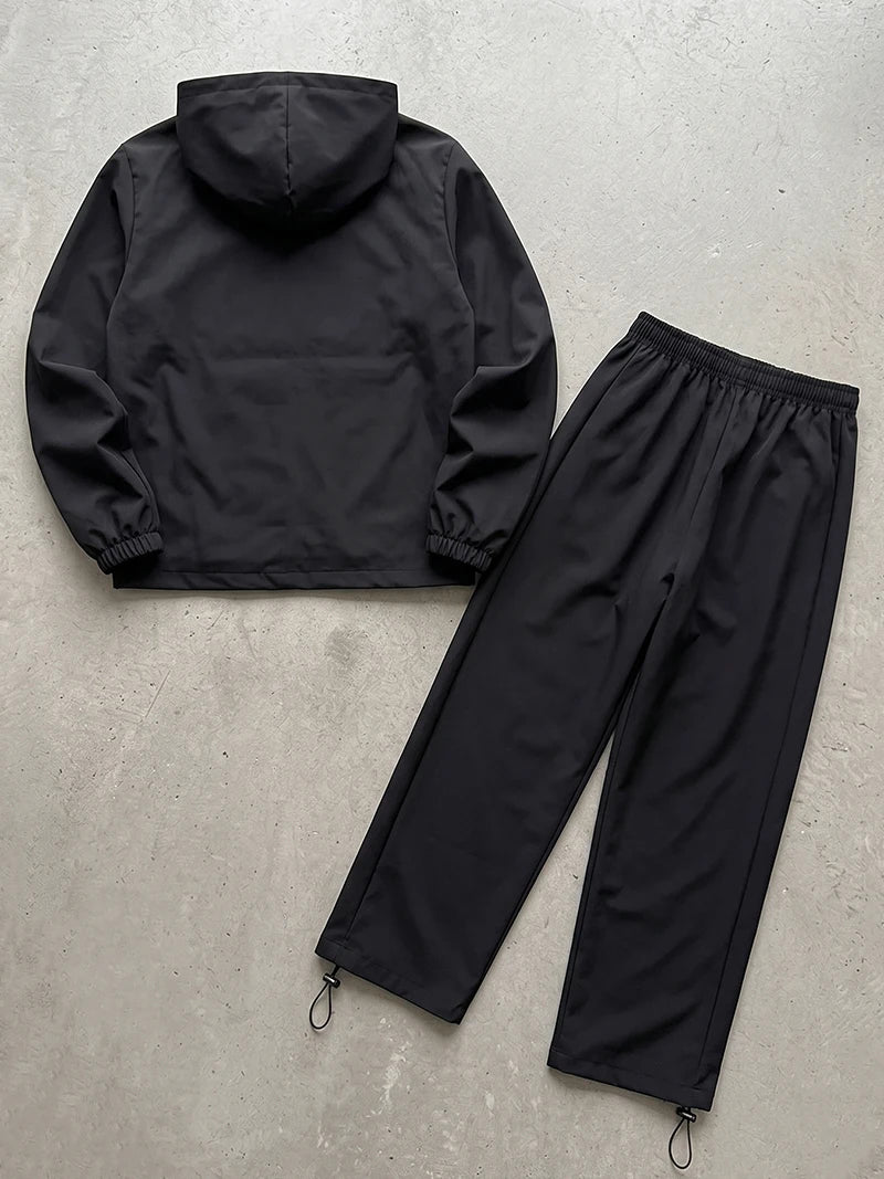 Men's Trendy 2 Piece Tracksuit Set Hooded Full Zip Windbreaker Jacket Coat Tops Quick Dry Athletic Jogger Pants Trousers