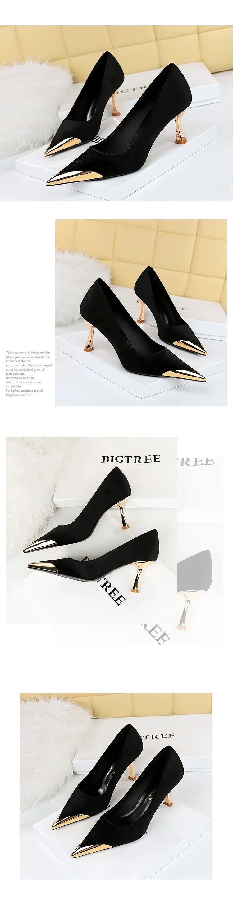 BIGTREE Fashion Sexy Nightclub Slim Wine Glass Pumps High Heel Velvet Shallow Mouth Metal Pointed Party Women's Shoes