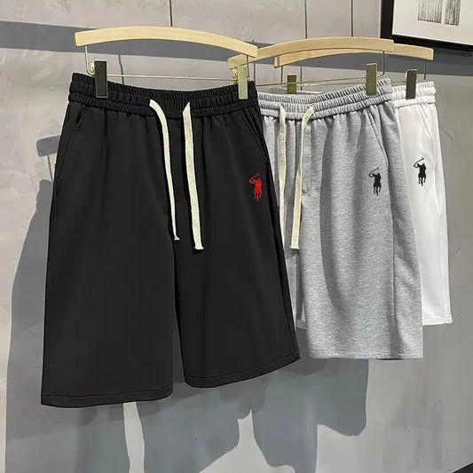 Men's summer casual  sports pants, Embroidered horse suitable for vacation wear, gym wor casual vacation loose fit  men shorts