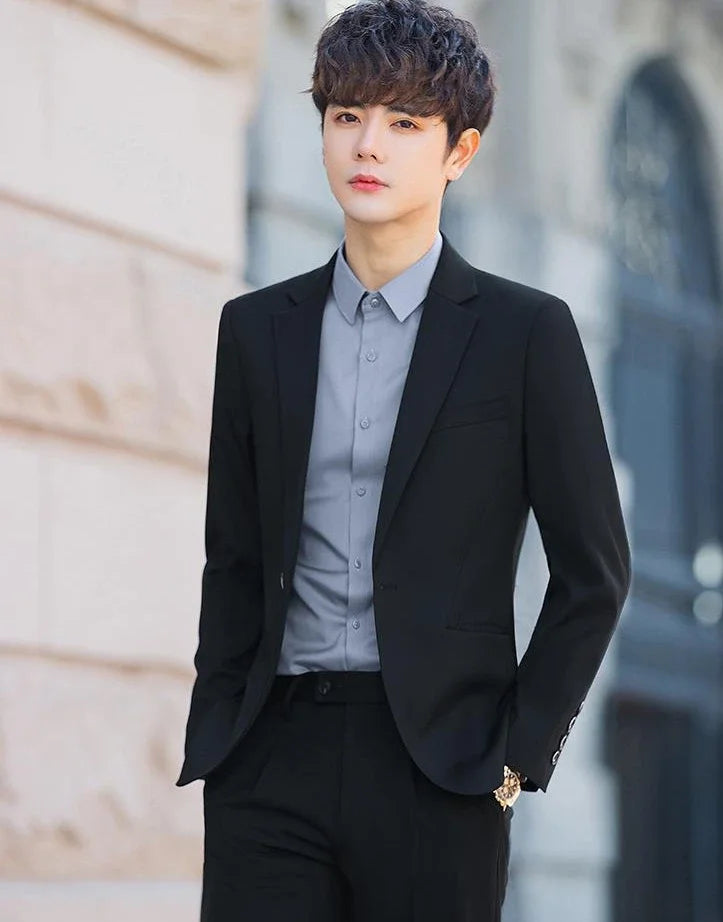 2 Piece Outfit Set Male High Quality 2025 Solid Color Slim Fit Full Men's Suits and Blazers Fashion Pants Luxury Elegant Classic