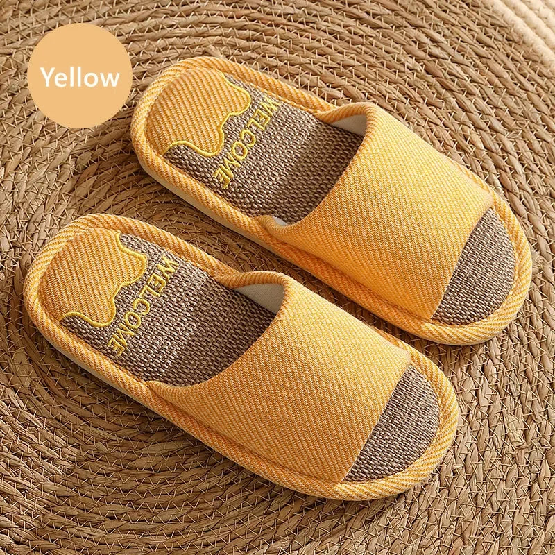 Couples Home Linen Slippers Women Indoor Soft Comfortable Bedroom Slides Men Leisure Non Slip House Shoes Platform Cotton Flats