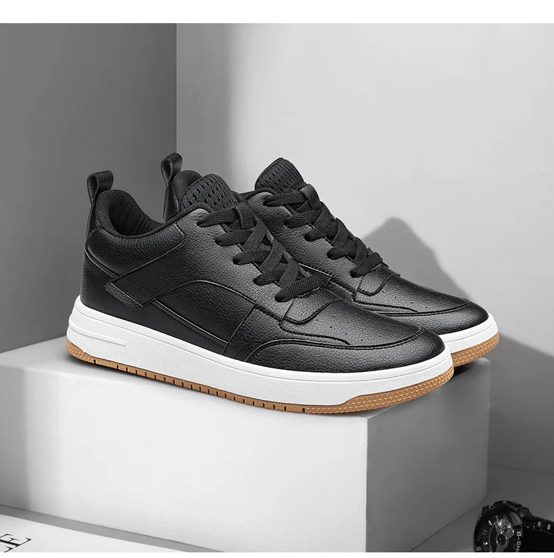 Men Genuine Leather Casual Shoes Men Sneakers Men Skateboard Shoes Comfortable Platform Male Footwear Height Increase Insole 6-8