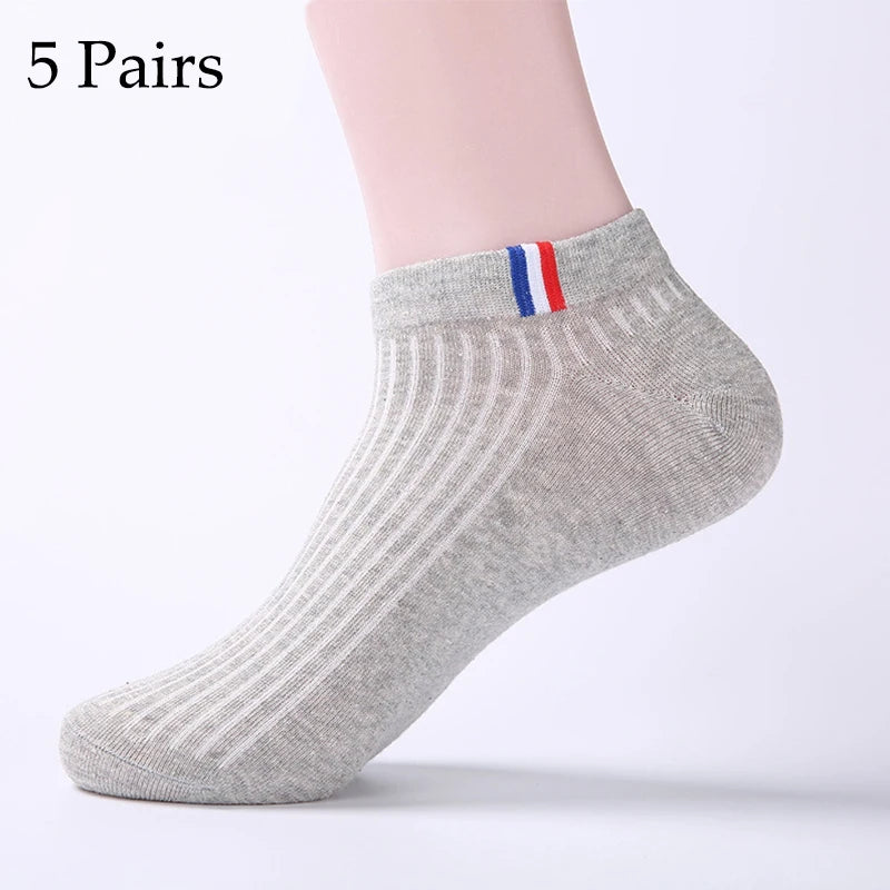 5 Pairs Thin Boat Socks Summer Blending Plain Color Mens Casual Breathable Sweat Absorbing Calibration
