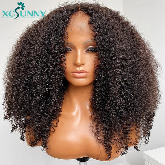 Afro kinky Curly Wig Human Hair 13x6 Lace Frontal Wig Deep Part Transparent Lace Front Wig 200 Density Brazilian Xcsunny