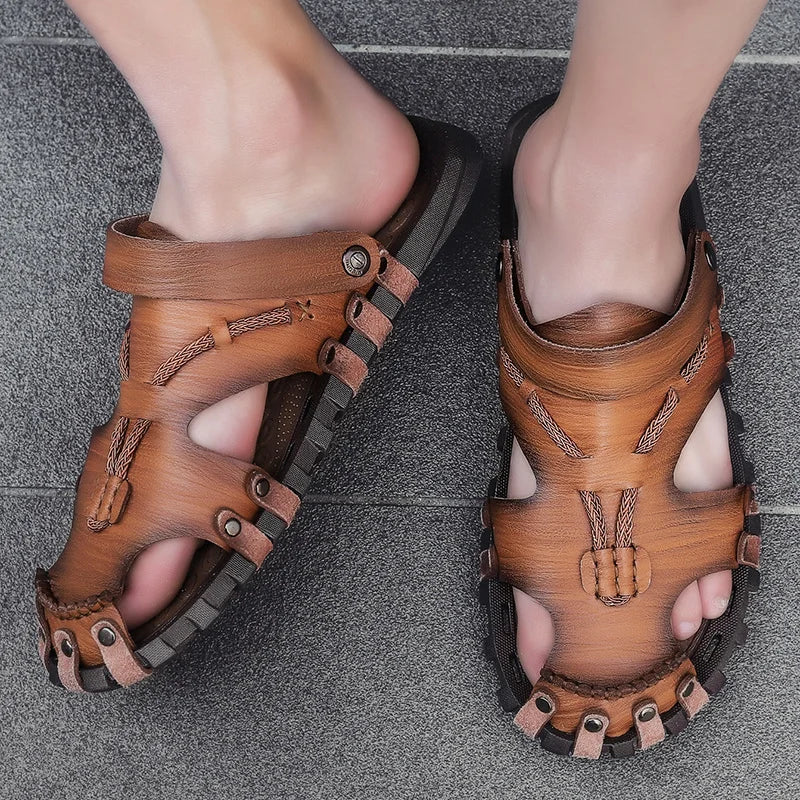 Summer Handmade Leather Sandals for Fashion Men Casual Shoes Comfortable Slippers