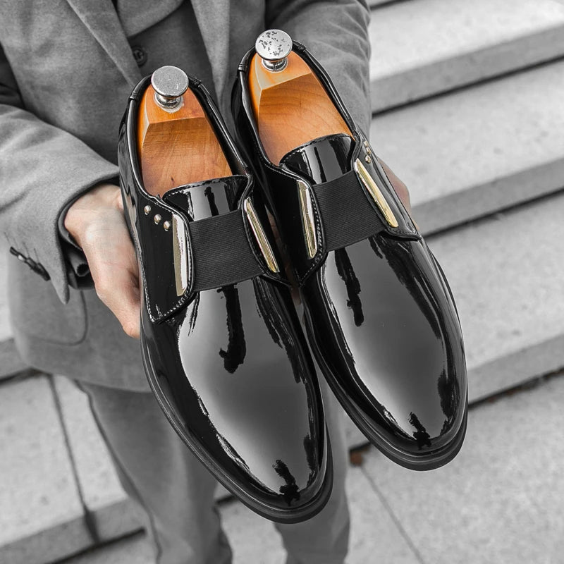 Luxury Brand Men's Shiny Leather Shoes High-end Occasions Business Men's Formal Shoes Classic Loafers Brown Retro Shoes