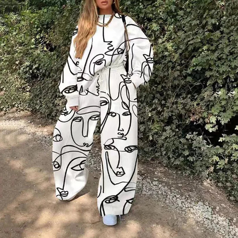 Fashion Print Oversized Tracksuit Suit Women Two Piece Pants Sets Casual Sweatshirt Trousers Streetwear 2 Piece Set Lady Outfit