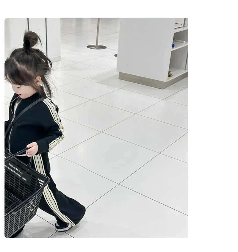 Girls Fashion Casual Sets Children Spring Autumn Sports Suits Kids Long-sleeved Jacket+Pants 2Pcs Outfits New Trend Clothes