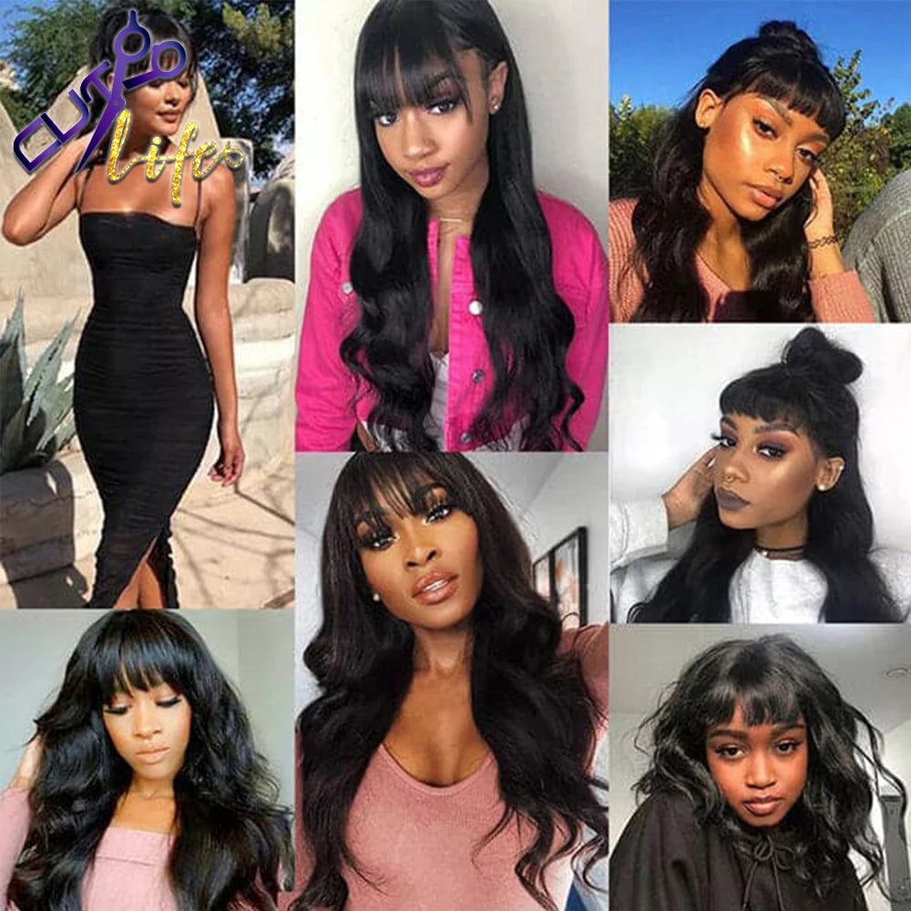 HD Lace Pretty Ombre Brown Body Wave Wig With Bangs 7x5 HD Lace Glueless Wig Cheap Human Hair 4x4 5x5 Invisi HD Glueless Wigs