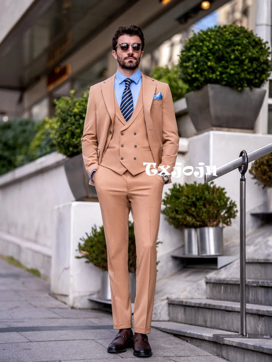 Casual Stylish Tuxedo For Men Party Prom Wear Premium Chic Notched Lapel Men's Suit Set 3 Pieces Blazer Vest Pants Customized