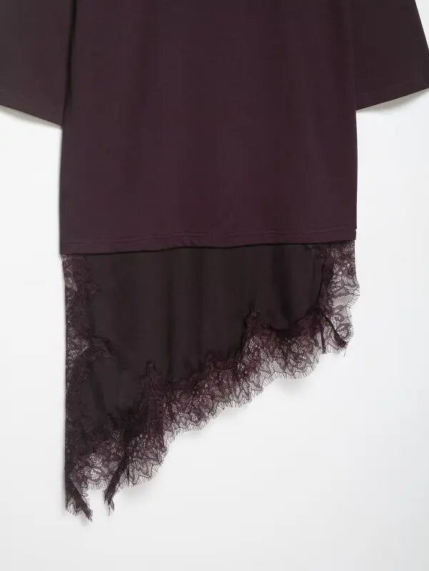 Women's Spring Summer Asymmetric Lace Trim Half Sleeve T-Shirt Back to School Casual Daily Wear Fashion Versatile Top 4 Colors