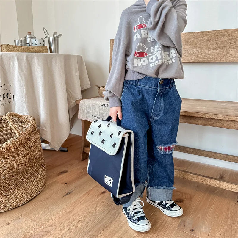 2023 Autumn Spring Baby Girls Boys Denim Pants Loose Fashion Korean Style Kids Casual Jeans Toddler Trouser Children's Clothes