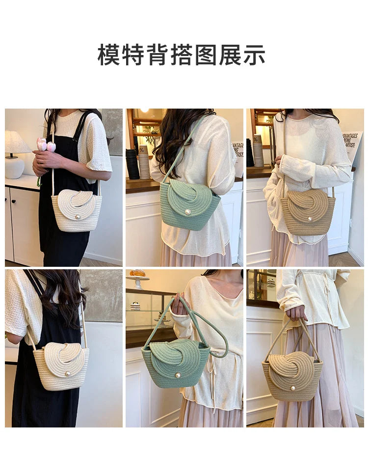 Popular Hand-woven Bags for 2025 Summer, Versatile Single-shoulder Crossbody Bags, Ins Beach Vacation Bags