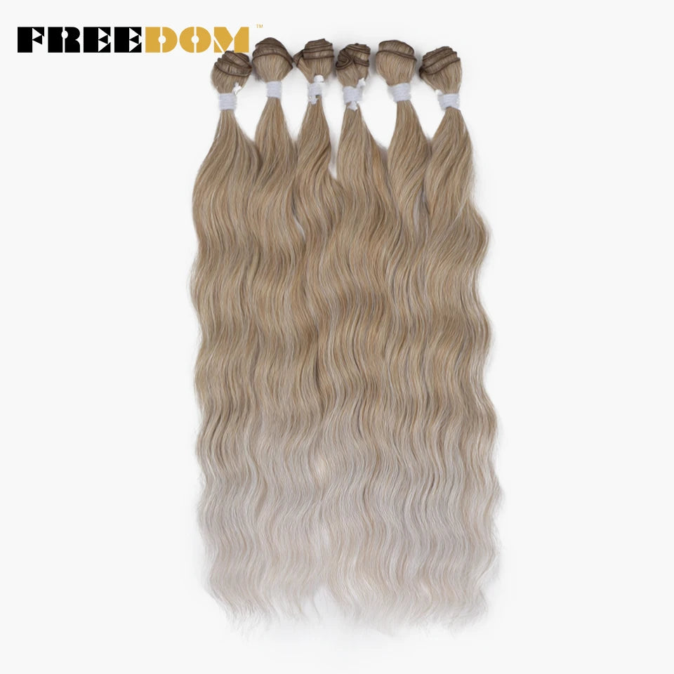 FREEDOM Synthetic Water Wave Hair Bundles 20 inch Synthetic Hair Extensions Ombre Blonde Brown Hair Weave Bundles 6Pcs/Pack