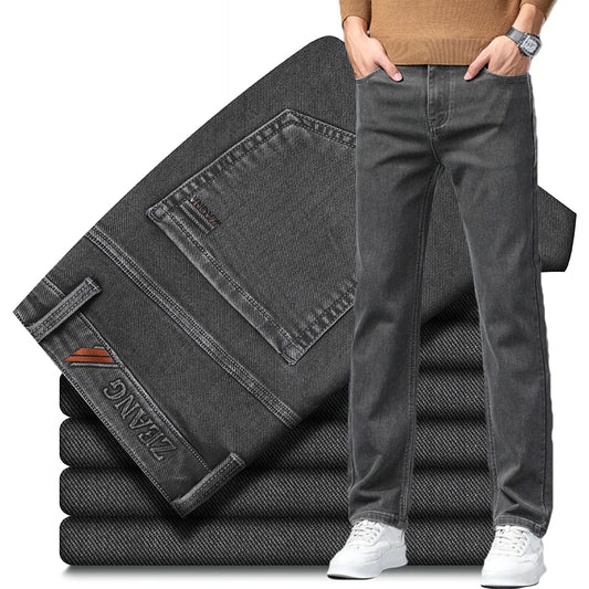 Gray Jeans Men's Fashion Spring Autumn Casual Elastic Trousers Classic Straight Business Work Vintage Washed Denim Pants