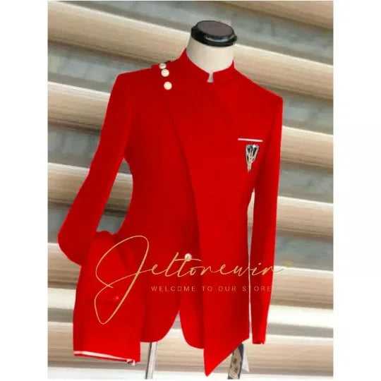 Men Blazer Suits 2 Piece Set Party Coat Straight Pants Ensemble Stand Collar Buttons Trousers Suit Jacket Outfits Autumn 2025