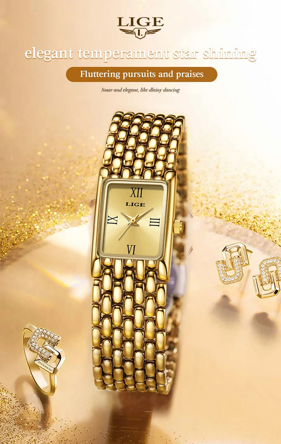 2025 LIGE New Watches Women Fashion Casual Luxury Gifts Womens Waterproof Square Dial Steel Belt Quartz Wrist Watch reloj mujer