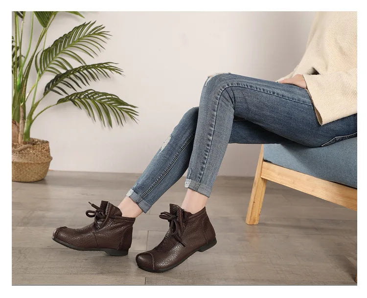 Careaymade-Genuine leather women's boots Fashion retro warm Oversized shoes cow leather Pure handmade ankle boots Casual boots