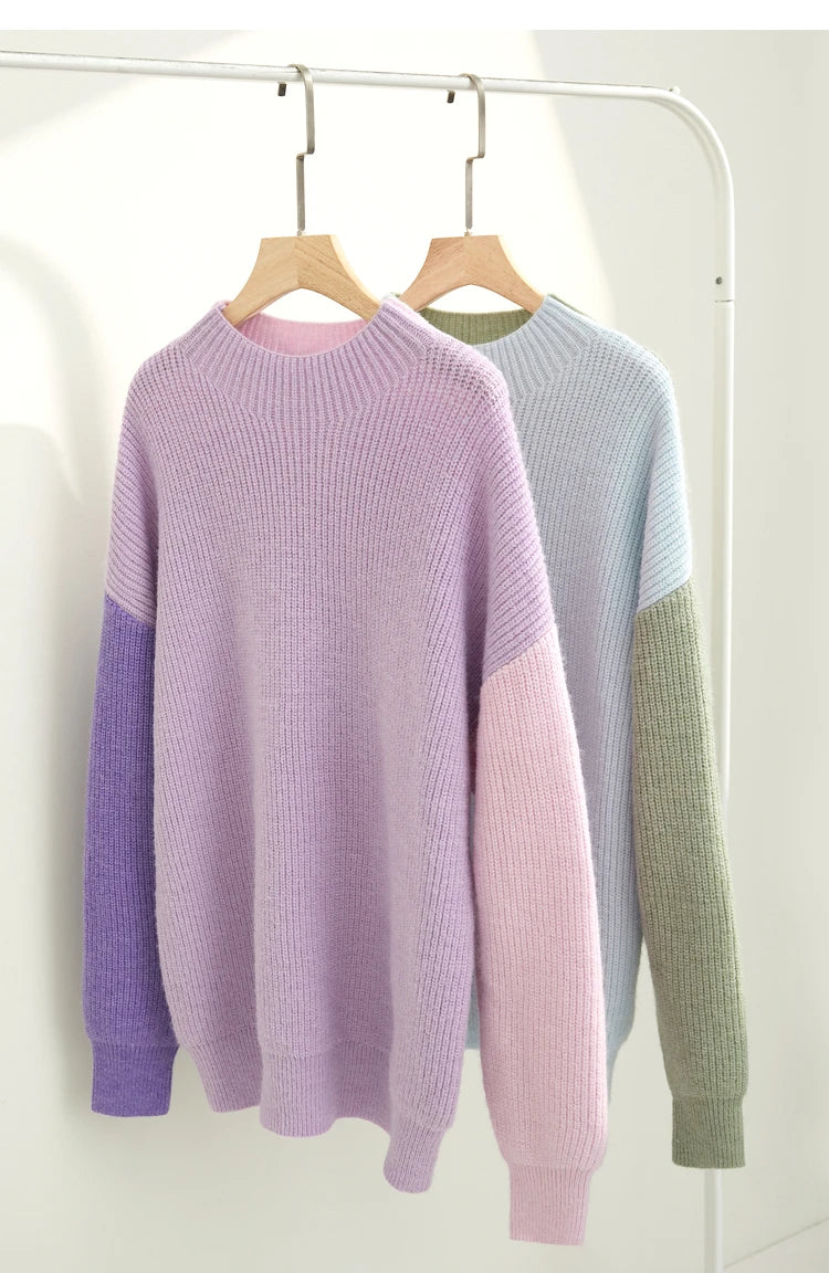 AMII Minimalism Sweaters Women 2024 Spring Street wear Spliced Knitted Top Drop Sleeve Loose Full Pullovers Sweaters 12344144