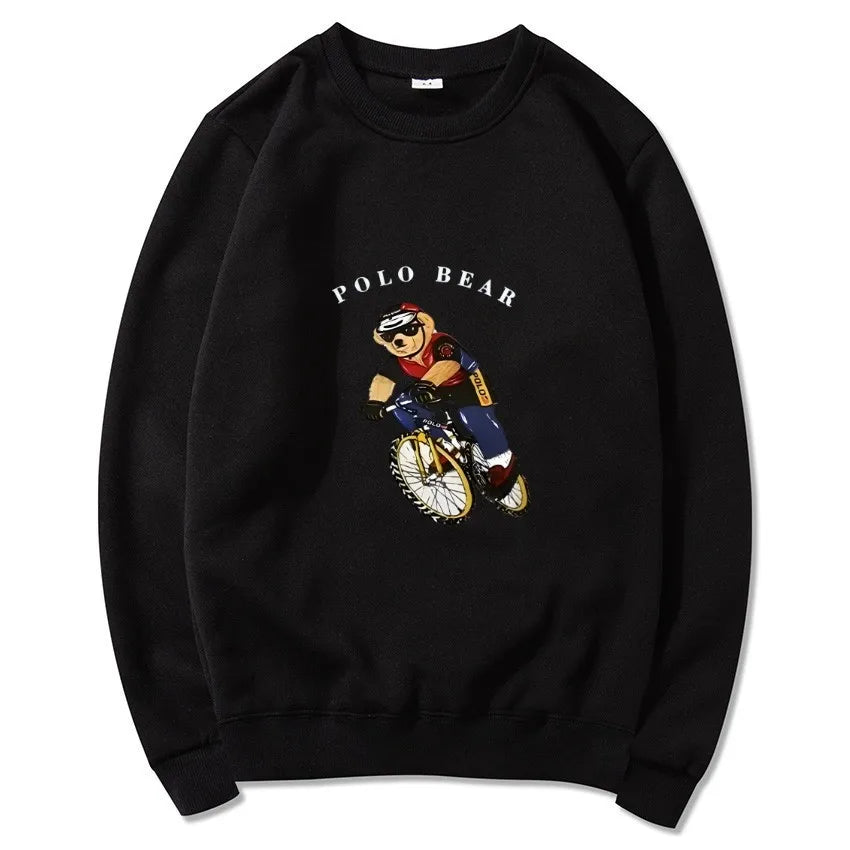 Men's casual and comfortable pullover, fashionable and versatile hooded sweatshirt with teddy bear pattern, sports shirt BAZAARHUBO