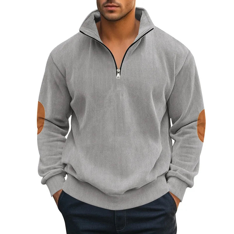 spring autumn new men's fleece sweatshirt stand-up collar half zipper pullover long sleeve sweatshirt corduroy trend men's tops