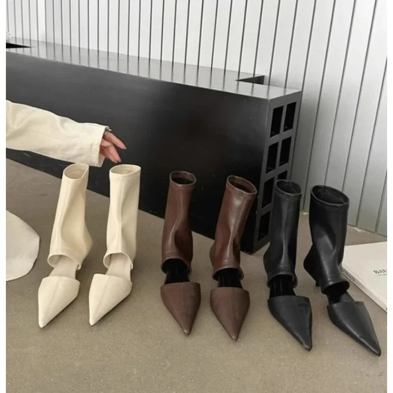New Black Pointed Hollowed Out Cool Boots High Heel Shoes Sleeve Elastic Women's Boots Dress Shoes Stiletto Fashion Shoes Mujer