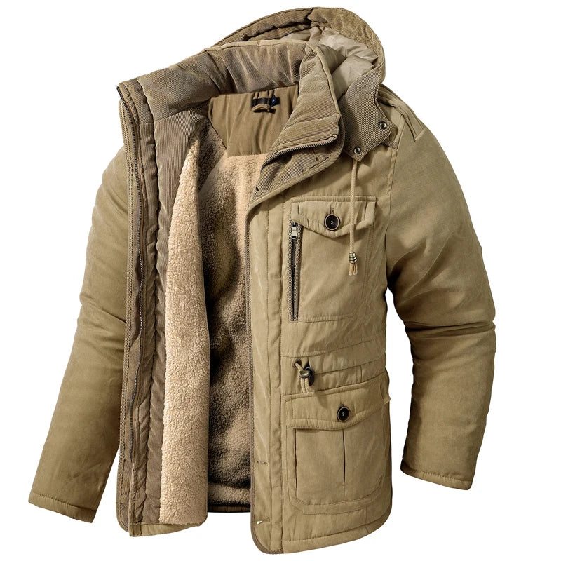 Winter Mens Fleece Warm Jackets Fashion Men Thicken Thermal Tactical Hooded Coats Men Outdoor Multi-pocket Windbreaker Jacket