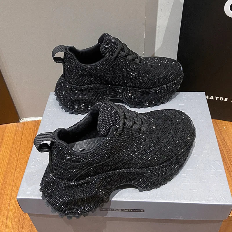 Women's Luxury Fashion Running Shoe Shining Casual Sports Shoes Thick Lace-up Vulcanize Shoes zapatillas de mujer