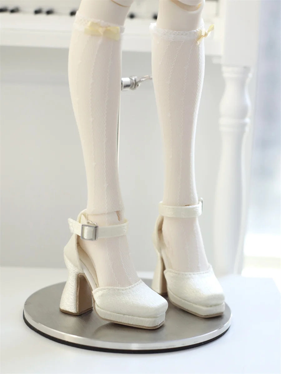BJD Doll Shoes Toys GL/DFH 1/4 Girls High Heels Square Toe Pink White Black Soft Silk Elegant Glossy Leather Doll Accessories