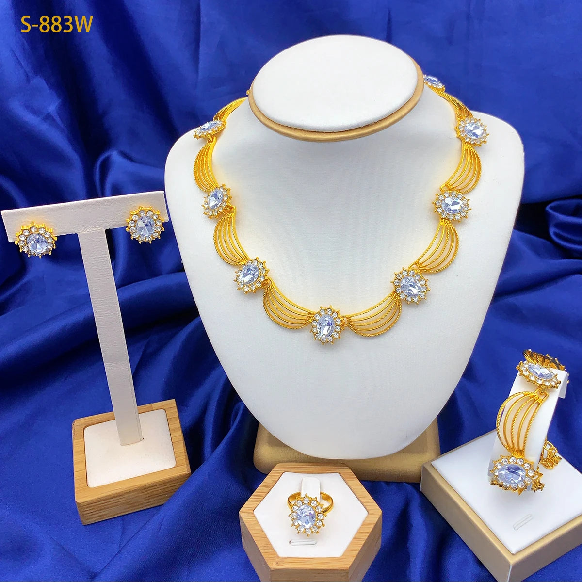 Fashion Ethiopia Dubai Women's Jewelry Set African Wedding Jewelry Necklace Bracelet Earring Ring Set Party Gifts Wholesale